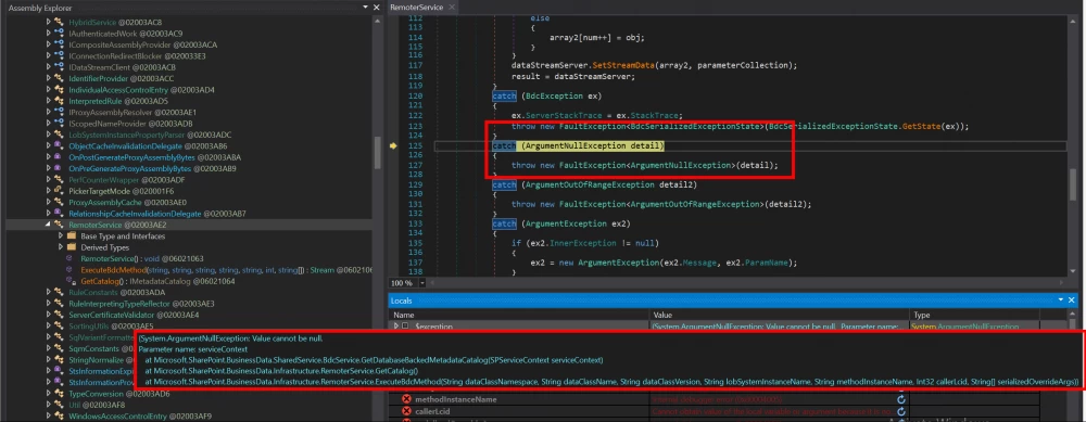 The method was successfully called, but an exception occurred