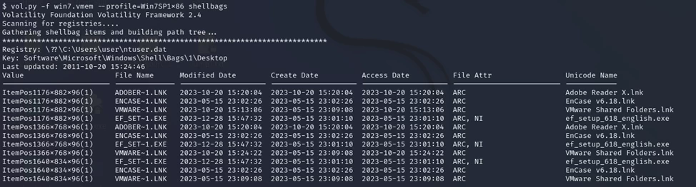 Investigating the registry dump to identify user actions
