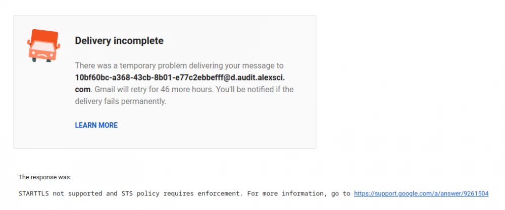 Message delivery is delayed due to MTA-STS (Google)