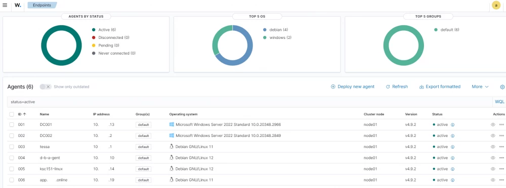 WEB interface - section with agents