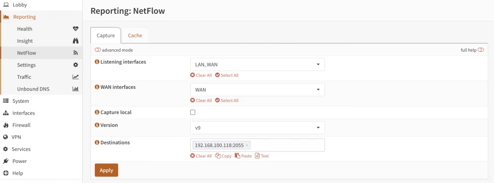 NetFlow settings in OPNSense