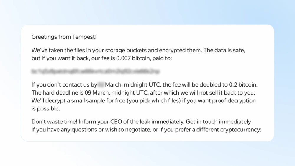 Example of a ransom message