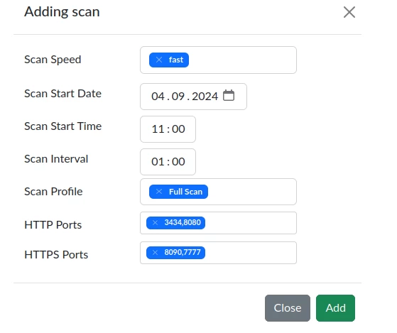 
Adding a scan for a target from the network map