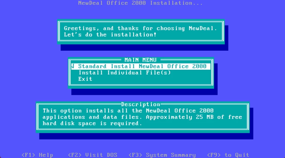 New Deal Office 2000 installer window