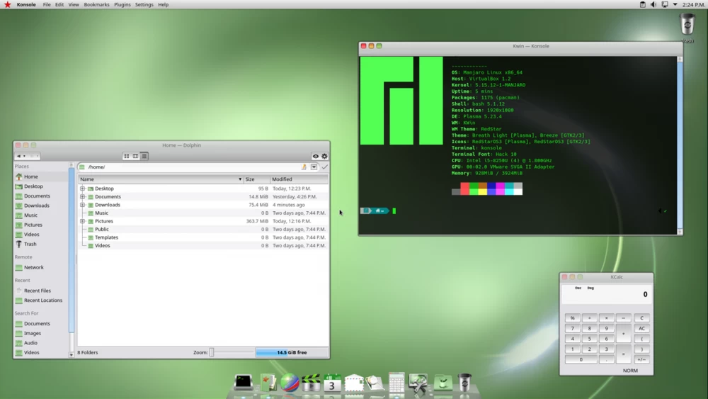 Screenshot of the Linux Clear Linux distribution desktop, optimized for performance