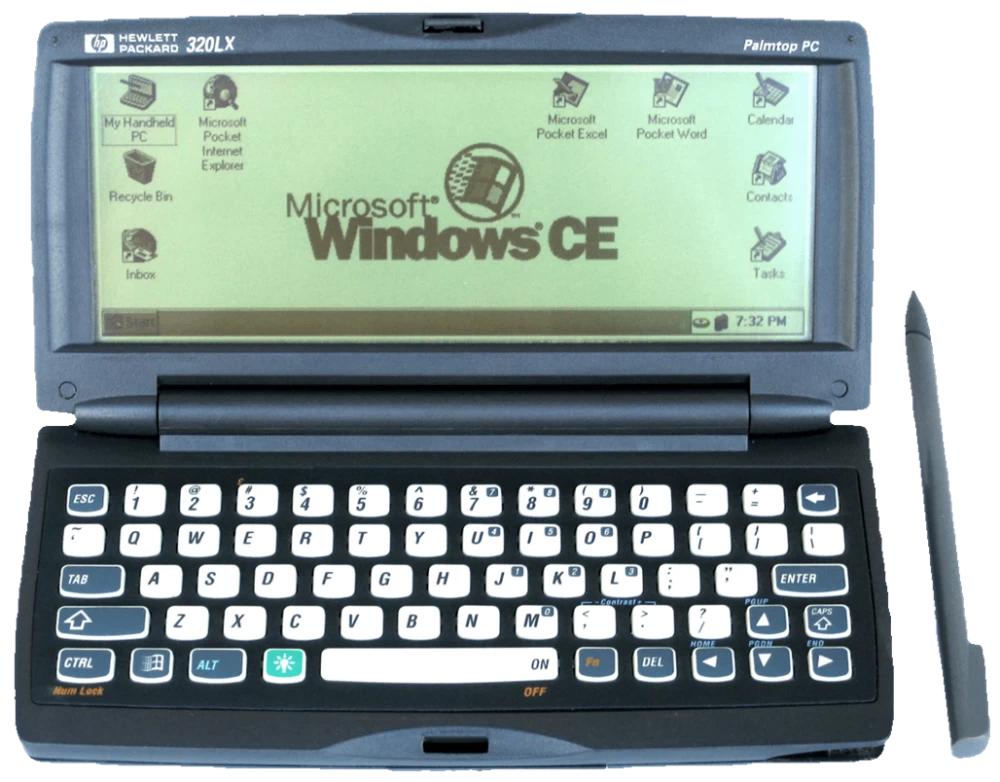 
An old pocket computer with the Windows CE operating system installed.
