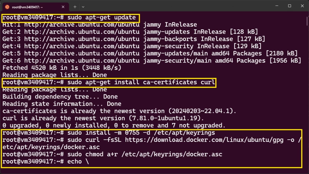 The server is quite new, so I also needed to install Docker