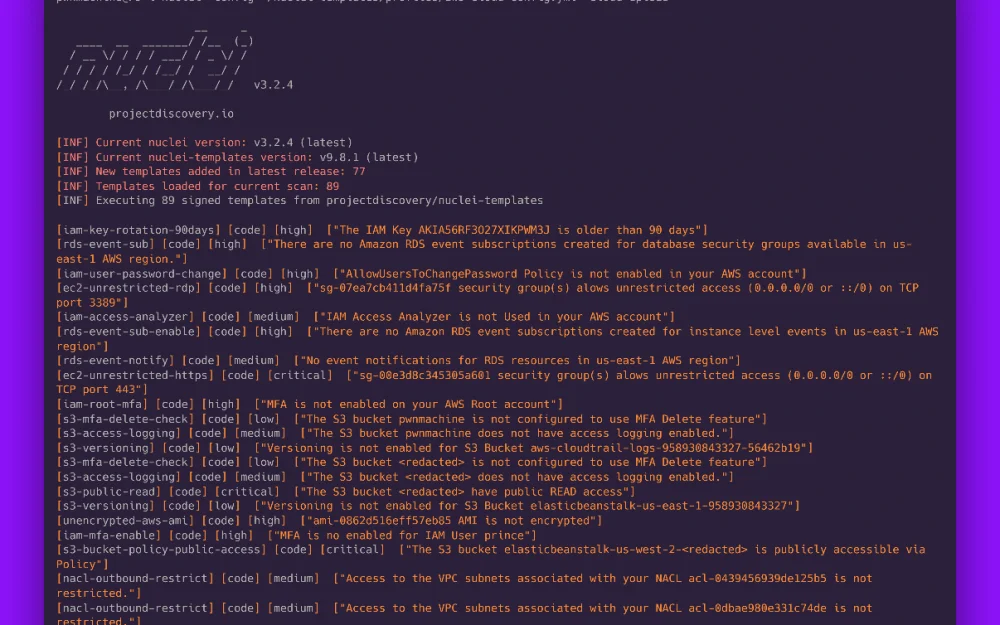 
AWS Cloud Configuration Security Overview using Nuclei Templates