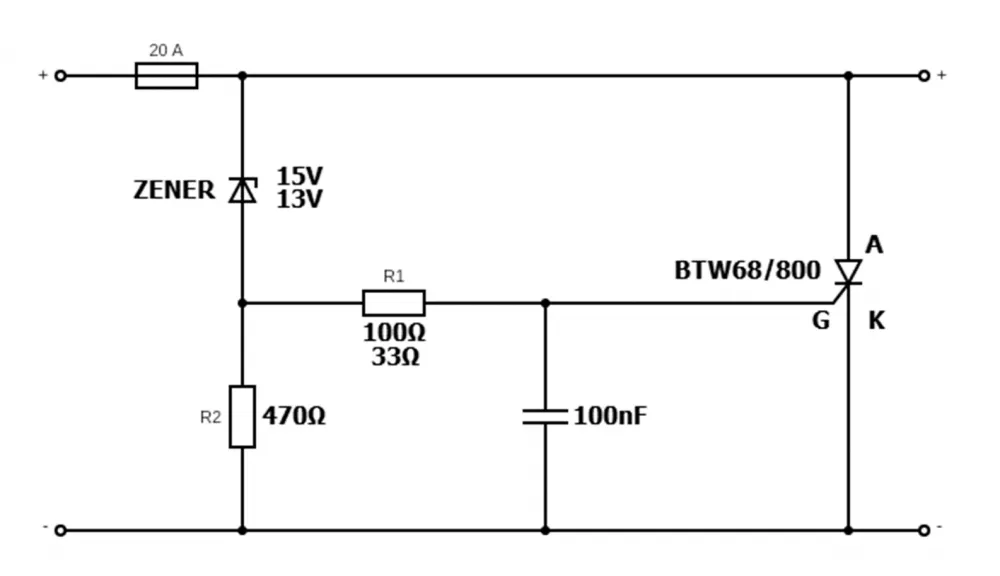 Crowbar circuit: 12V power protection circuit DIY