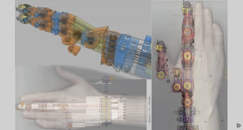 The picture shows the scheme of the device of the fingers of the hand