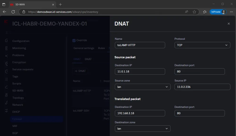 SD-WAN routes in conditions of identical IP ranges in segments