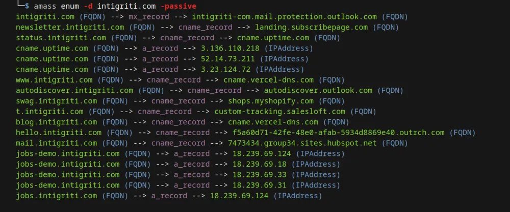 Subdomain enumeration using Amass