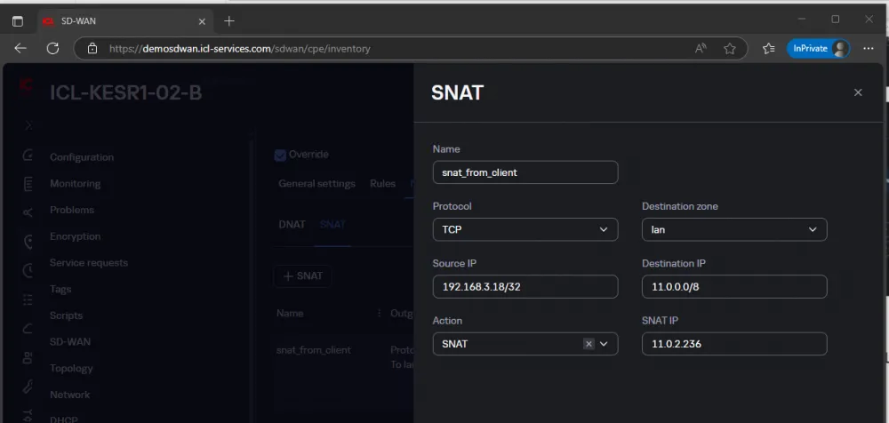 Merging infrastructure in SD-WAN with repeating node addresses