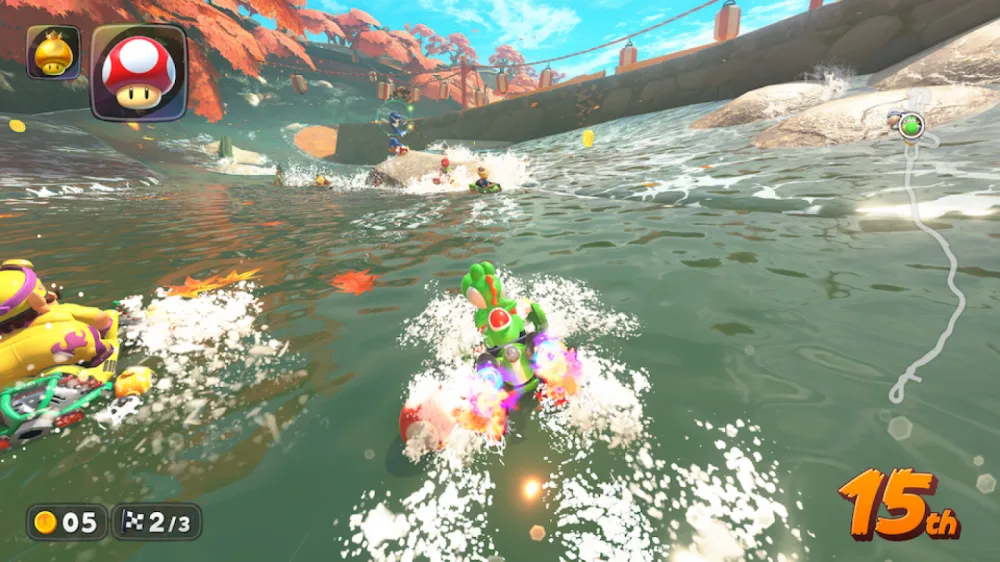 Kids play Mario Kart on the Switch 2, gathering around the screen with excitement