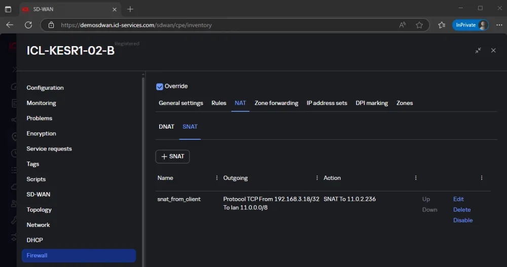 Visualization of NAT solution for conflicting addresses in SD-WAN