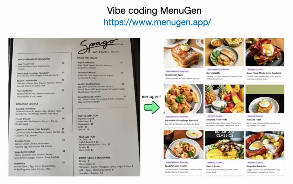 Sketch: Andrej Karpathy at a laptop, with an iOS app on the screen and the word "please"
