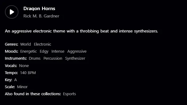 Example of a track description on StockMusic