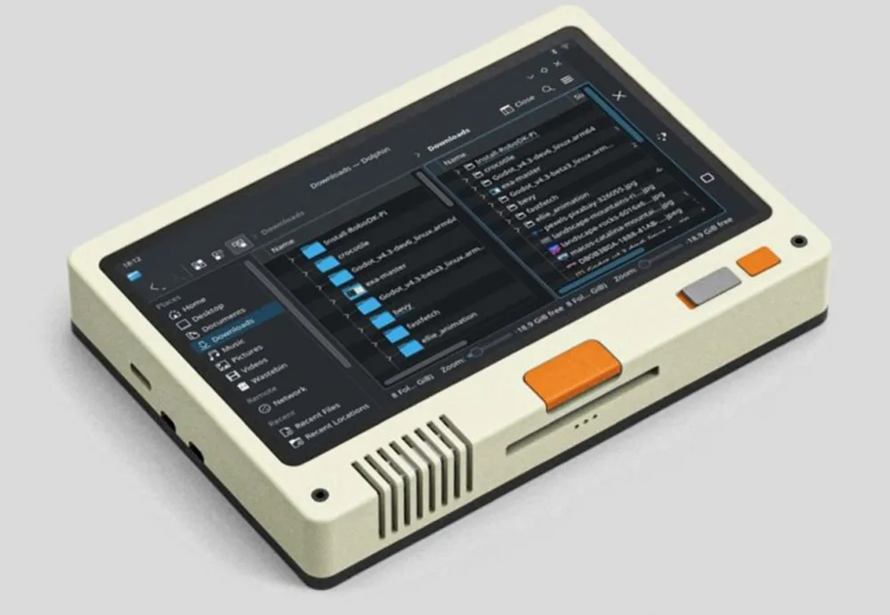 Compact DIY computer with a touch screen and built-in keyboard
