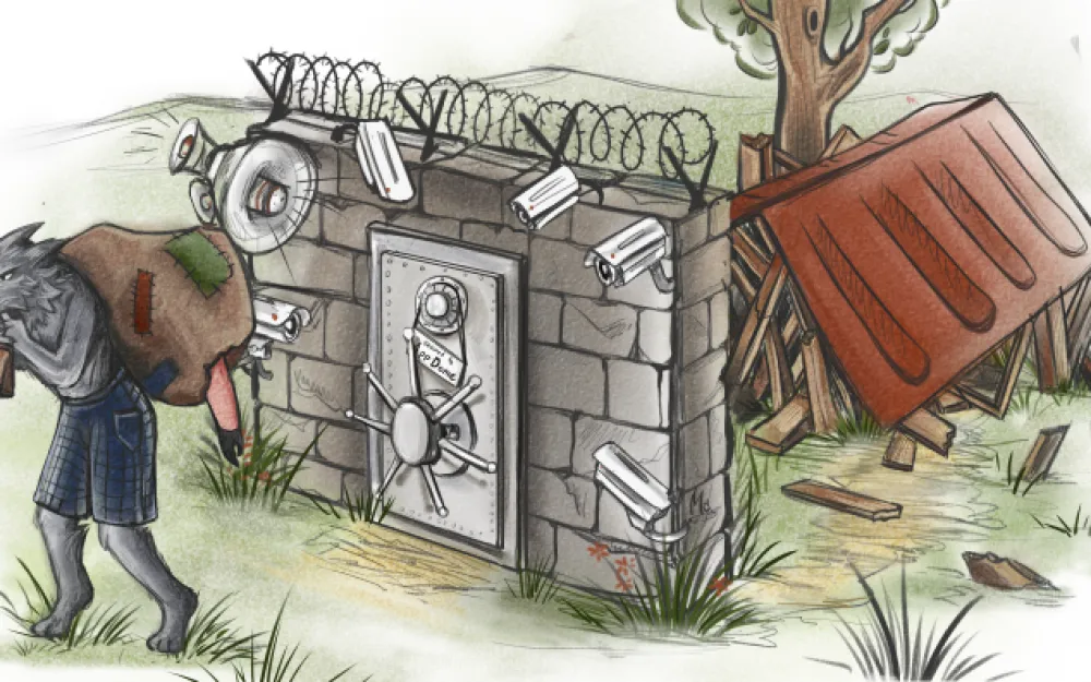- A hunter, disappointed by an unsuccessful hunt, sits on a stump.