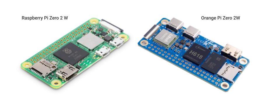 Externally, the Raspberry Pi Zero 2 W and Orange Pi Zero 2W are very similar.Interestingly, the raspberry is not raspberry-colored, and the orange is not orange-colored.