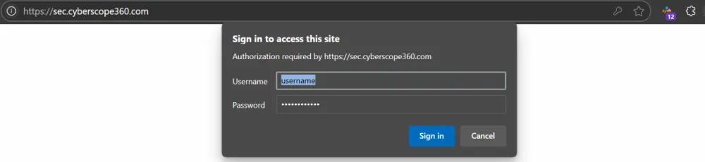 Basic Nginx authentication window in the browser.
