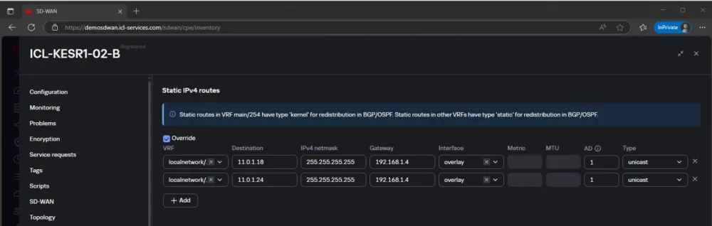 Network migration scheme with identical address space via SD-WAN