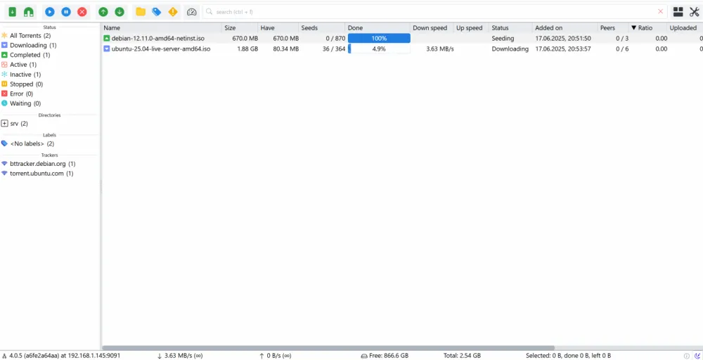 Example of the interface