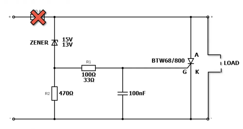 How the crowbar circuit works to protect the 12V power circuit